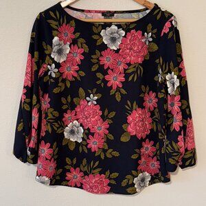 Ann‎ Taylor Factory Pink Floral 3/4 knotted Sleeve Top Size LP